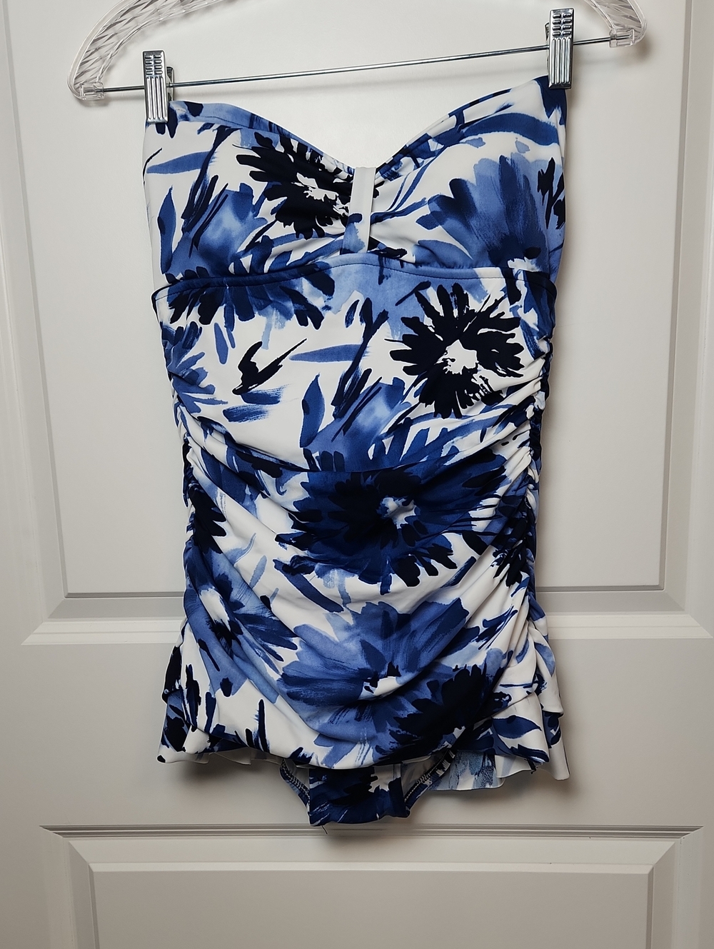 Blue Floral Ruched One-Piece Swimsuit Size 10